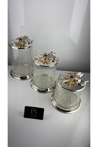 Çay Kahve Şekerlik Kavanoz Sunumluk Söz Nişan Kız İsteme Çikolatalık Dekoratif Obje Biblo Süs Eşya Çatlak Görünüm Gümüş