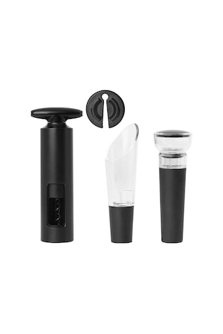 Youtek Siyah Metal + Abs Manüel Şarap Açıcı Seti - Açıcı, Köpürtücü, Muhafaza Tıkanıcısı Ve Folyo Kesici İle Tam Zirve Performans Siyah