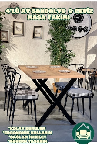 Ceviz 70x110 Cm X Ayak Masa Ay Sandalyeli Masa Takımı