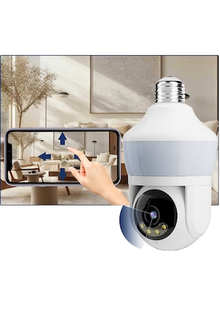Wifi Ampul Kamera / 360 Döner 1080p Gece Görüşlü - Hareket Algılama - Uzaktan İzleme - Güvenlik