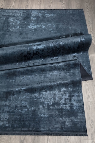 Mavi Rengi Vintage Bambu Altı Kaymaz Makine Dokuma Halı-16