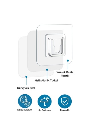 Yapışkanlı Geçmeli Klips Eşya Sabitleme Askısı 10 Çift İki Yüzeyli Kendinden Şeffaf 4 Renk