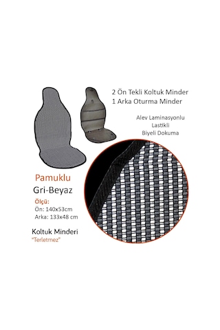 Nyf 03 Terletmez Minder Pamuklu Gri-beyaz 3 Lü Set 2 Ön Pilot + 1 Arka Oturma
