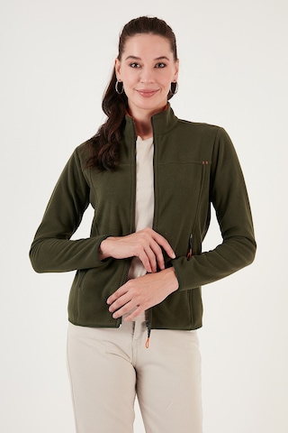 Lela Slim Fit Anti-Pilling Tüylenme Yapmayan Fermuarlı Cepli  Hırka Bayan Polar 5907002 Haki