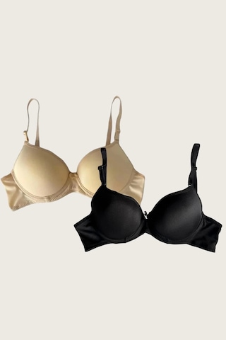 Siyah-ten 2li Mikro Kumaş Push Up Dolgulu Balenli Günlük Destekli Sütyen Görsel