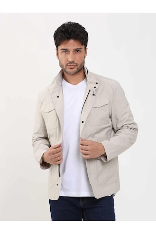 Dufy Bej Erkek Regular Fit Düz Hakim Yaka Safari Mont - 104379-Bej