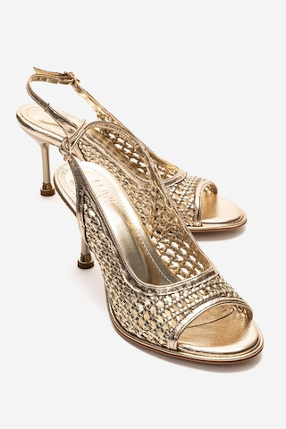 Luvishoes Bonıto Altın Örgü Kadın İnce Topuklu Ayakkabı