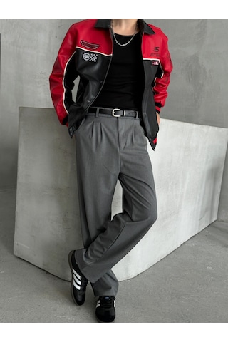 Erkek Pileli Baggy Kalıp Kumaş Pantolon Antrasit