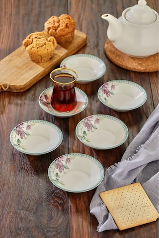 Cooker 6'lı Desenli Porselen Çay Tabağı Mor