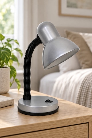 Gri Esnek Spiral Boyunlu Çalışma Masa Lambası 30 cm Çelik E27 Duylu