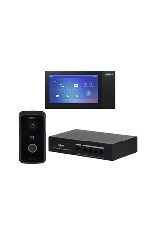 Dahua Ktp02 Kablolu Cat6 7 Tft Ekran Ve Kapı Paneli + 4 Port Switch Siyah Ip Villa Interkom Set