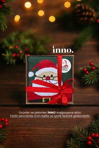 Inno Yılbaşı Desenli Noel Babalı Kraft Kutulu Çorap Tekli Kırmızı