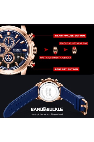 Megir 2101 İş Quartz Spor Erkek İzle 3atm Su Geçirmez Büyük Kadran Geniş Yüzlü Kol Saati Mikrosaniye Saniye Dakika Kronograf Alt Kadranlar Takvim Saat Erkekler İçin Silikon Kayış İle Çok Renkli