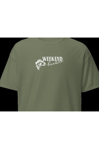 Wildstyle Weekend Forecast Fishing Balıkçılık Hafta Sonu Baskılı Unisex Bisiklet Yaka Pamuklu Tişört Haki
