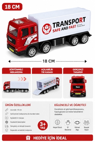 18 Cm Sürtünmeli Mekanizmalı Oyuncak Kargo Tır