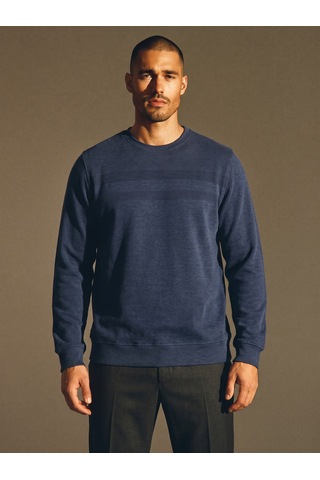 Maccali Erkek Mavi Büyük Beden Pamuklu Kışlık Desenli Sweatshirt