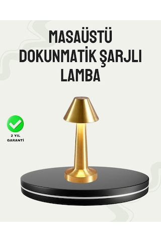 Kablosuz Led Masa Lambası 1800mah 3 Renk Aydınlatma Dokunmatik Altın