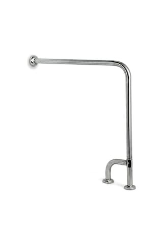 Aqua Bagno Mafsallı Basic Engelli Tutunma Barı 75x75 Cm Paslanmaz Çelik Zemin Destekli Banyo Barı Krom