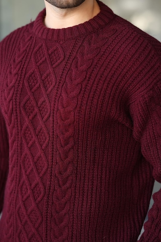 Madmext Bordo Örgü Desenli Triko Erkek Kazak E7425 Bordo