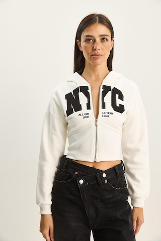 Shade Kadın Nyc Nakışlı Üç İplik Şardonlu Kapüşonlu Crop Hırka 6942 60283794 - Beyaz