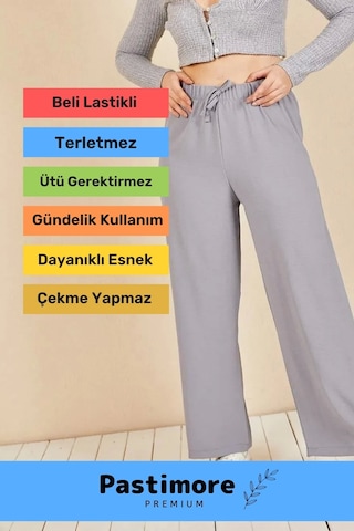 Yeni Sezon Terletmez Rahat Kalıp Beli Lastikli Bol Paça Salaş Yazlık Kadın Gri Aerobin Pantolon Gri