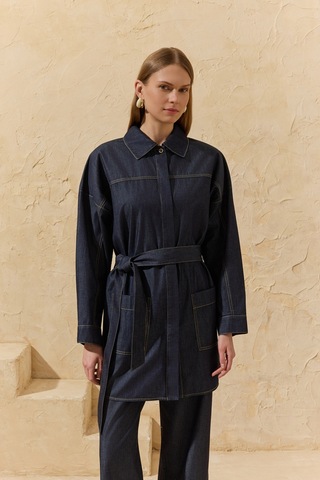 Aker Lacivert Yıkamalı Denim Tunik Lacivert Lacivert