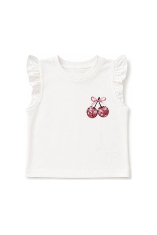 Poala Kids Kiraz Baskılı Crop Tişört Beyaz