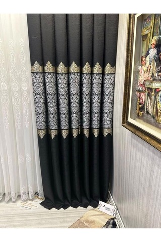 Lexroo Fj631749 V-924 Arora Siyah 1/3 Sık Pileli Fon Perde Apm