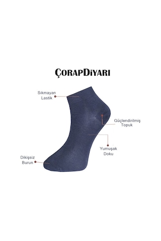 Çorapx Çorapdiyari Premium 8'Li Dikişsiz Bambu Erkek Spor Patik Çorap Karışık-Standart Lacivert