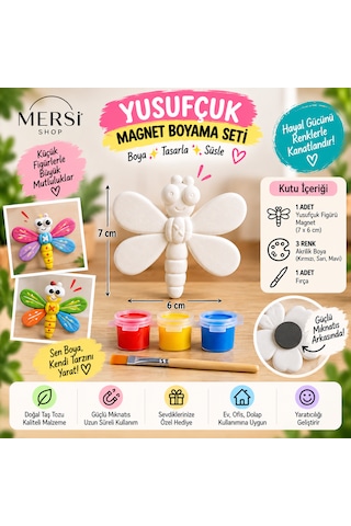 Yusufçuk Magnet Boyama Seti 7x6 Cm Taş Tozu Figür, 3 Renk Akrilik Boya Ve Fırça