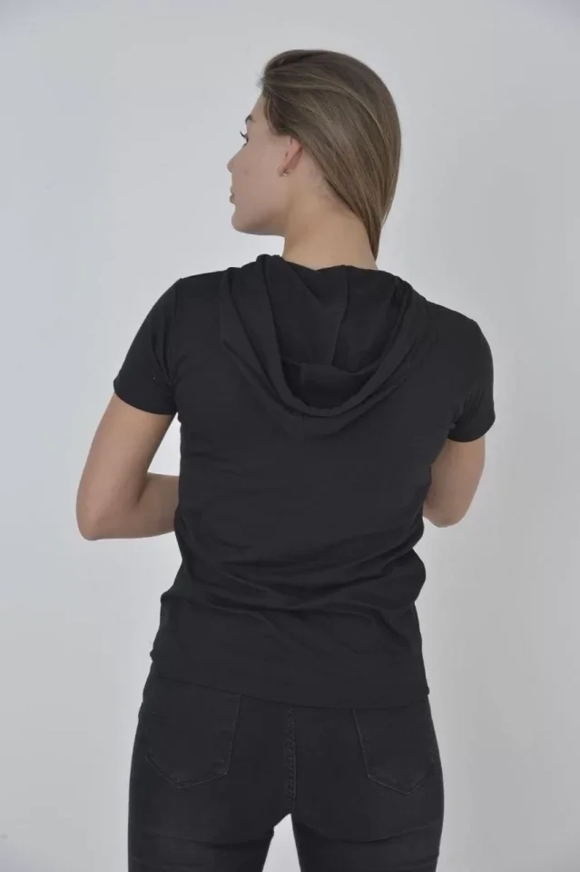 Amorluxe Kapşonlu Slim Fit T-shirt - Siyah