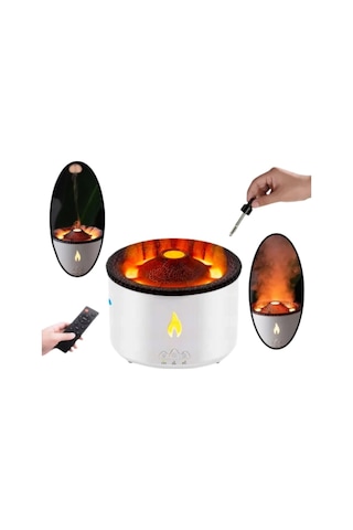 Led Alev Efektli Aroma Difüzörü Ultrasonik Hava Nemlendirici Gece Lambası Fonksiyonlu Çok Renkli