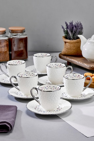 Cooker Royal Bloom 6 Kişilik 180 Ml Porselen Duble Çay Ve Kahve Fincan Takımı Ckr3808 Gümüş