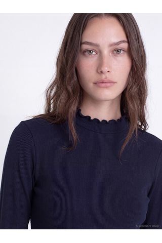 Lcw Modest Lacivert Dik Yaka Kadın Fitilli Body