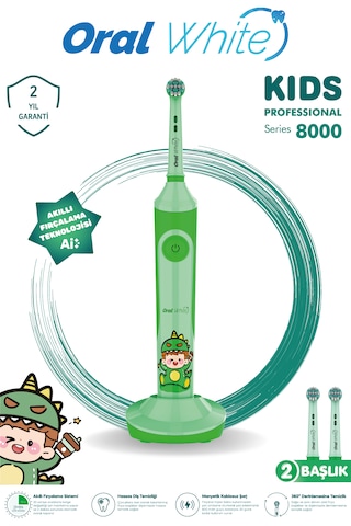 Oral White Professional Series 8000 Çocuklara Özel Şarjlı Diş Fırçası Yeşil Color Kids Yumuşak Başlık