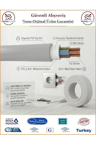 Öznur 3x1,5 Nym Antigron Elektrik Kablosu - %100 Bakır - 4 Metre