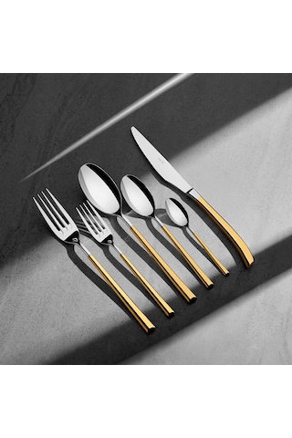 Nehir Elegance Altın Sade 12 Kişilik 72 Parça Çatal Kaşık Bıçak Takımı