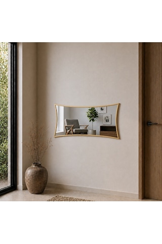 Modern Kavisli Boy Aynası 40x120 Cm Dalgalı Formlu Minimalist Dekoratif Duvar Aynası Altın