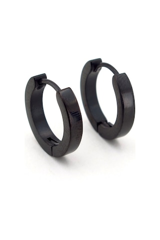 Paslanmaz Siyah Çelik 16 MM Çap Erkek Halka Küpe E713 Siyah