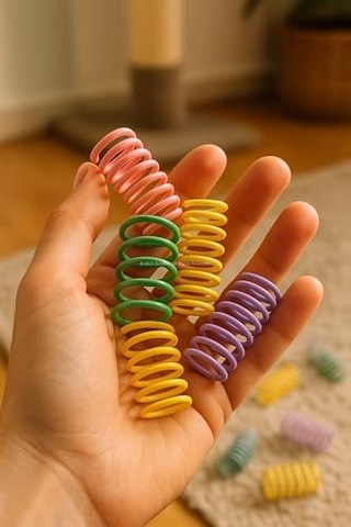 Busstier Karışık Boyutlu Spiral Yay Kedi Oyuncakları 10 Parça Renkli İnce Kalın Uzun Kısa Yaylar Yavru Ve Yetiş