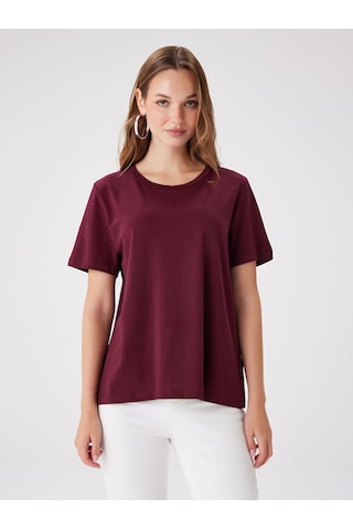 Faik Sönmez %100 Pamuk Yuvarlak Yaka T-shirt W27tsh004 Bw27tsh00440 Bordo
