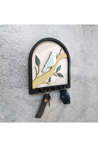 Ağaç Dalında Kuş Katmanlı Tasarım Duvar Askılık Anahtarlık Duvar Dekoru