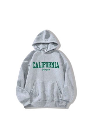 Clayes California West Coast Sweatshirt - Gri Baskılı Oversize Kapüşonlu Gri