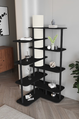 Cross Raflı Lambader Kitaplık Siyah Şapka Rengi