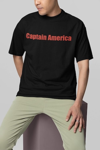 Kaptan Amerika Kalkan Baskılı Unisex Oversize Avengers Marvel Tiş Siyah