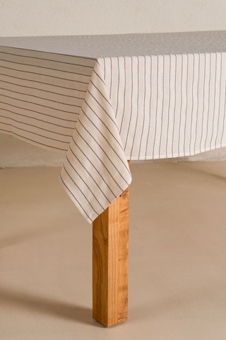 Grain %100 Pamuk Masa Örtüsü Krem-antrasit Bordür Detaylı 140x200 Cm 2594