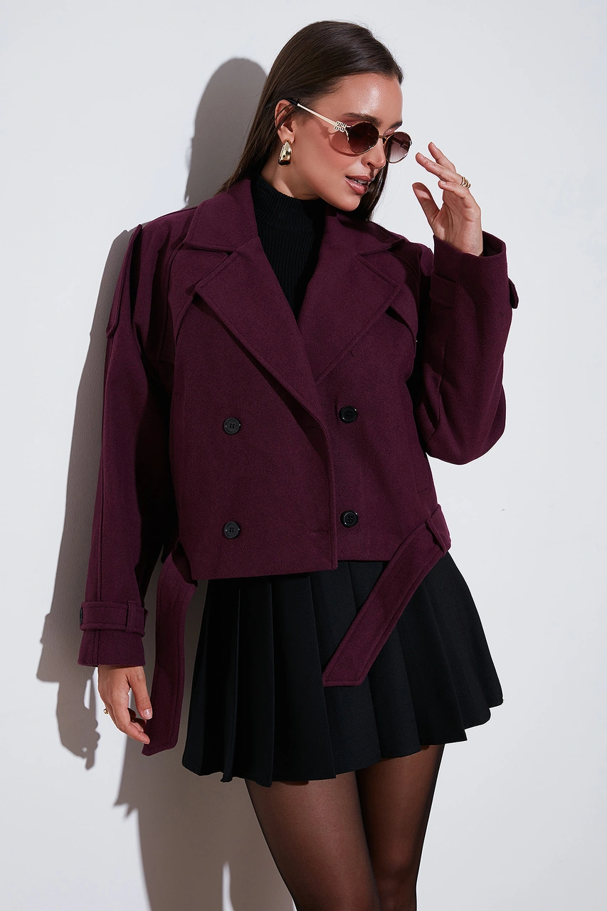 Lela Pamuklu Regular Fit Yumuşak Dokulu Kaşe Kısa Bayan Kaban 6810286 Bordo