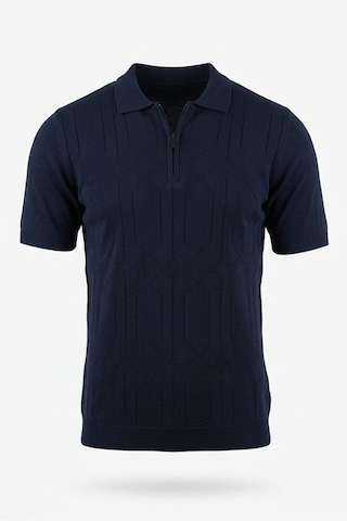 Onno Pamuklu Fermuarlı Desenli Triko Tshirt Lacivert