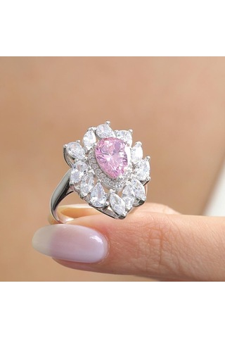 Mia Vento Effective Diamond İstanbul İhtişamı Pink Taşlı Gümüş Yüzük
