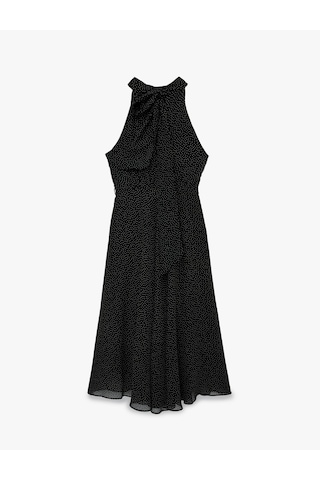 Koton Midi Boy Puantiyeli Halter Yaka Şifon Elbise Siyah Desenli 6sak80176uw Siyah